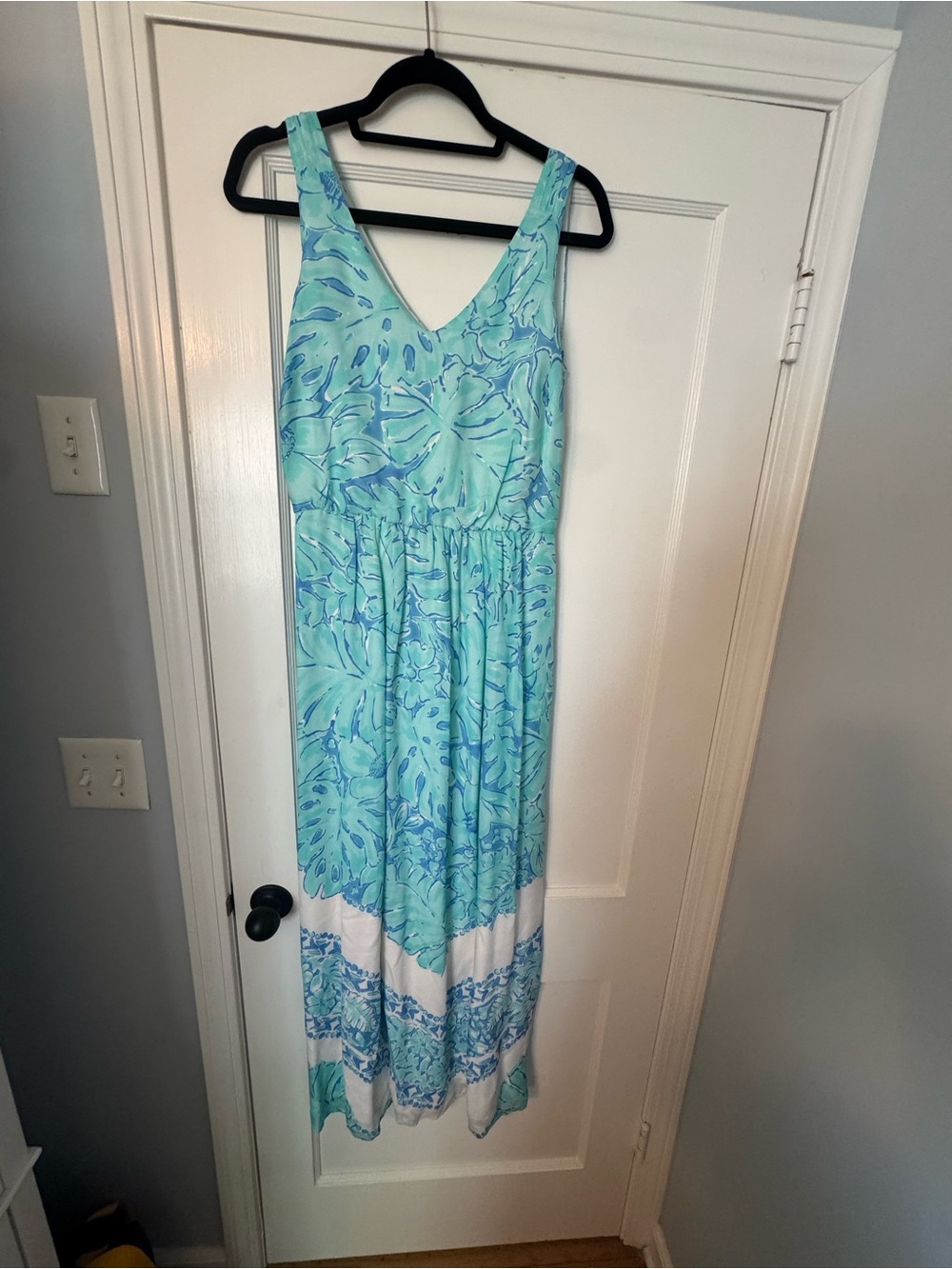 Vineyard Vines Aqua Blue Printed Sleeveless Maxi Dress